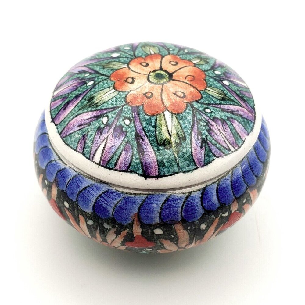 Vtg Sirga Avanos Turkish Ceramic Lidded Mini Trinket Box Hand Painted Signed EUC